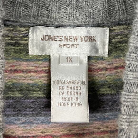 NWOT VINTAGE JONES NEW YORK SPORT Sweater Cardigan 1X Lambswool Aztec Fair Isle - Picture 3 of 8